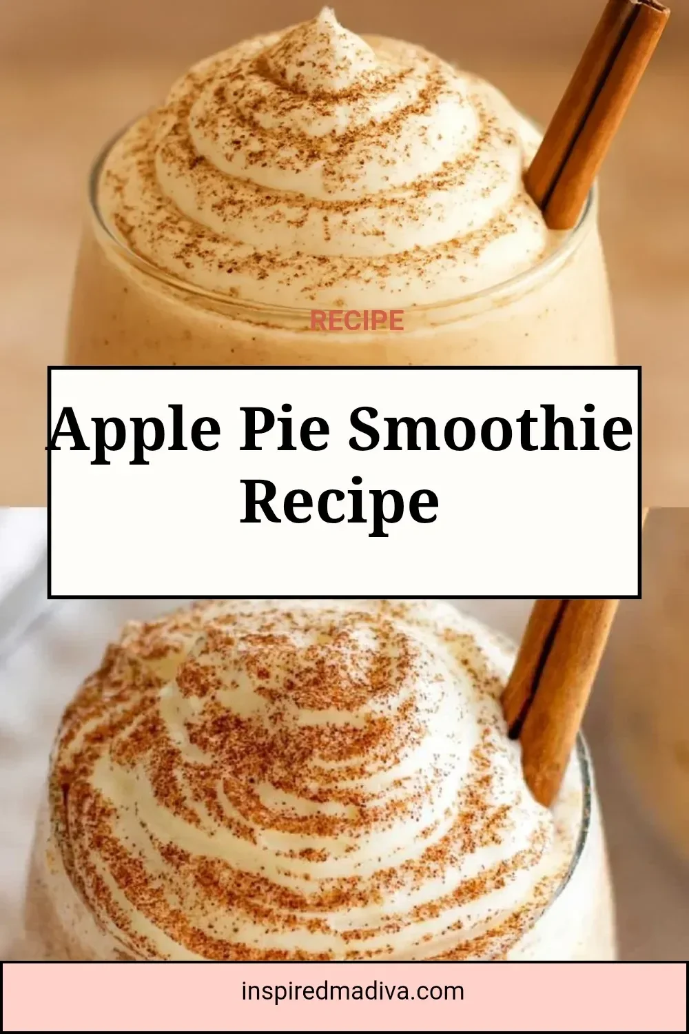 Delicious apple pie smoothie in a glass with apple slices and cinnamon