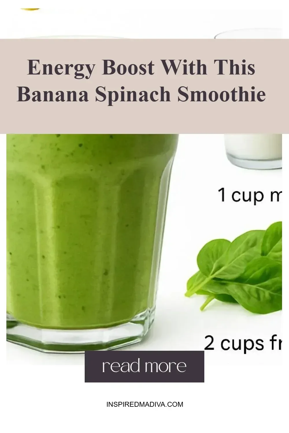 Delicious banana spinach smoothie in a glass with fresh ingredients