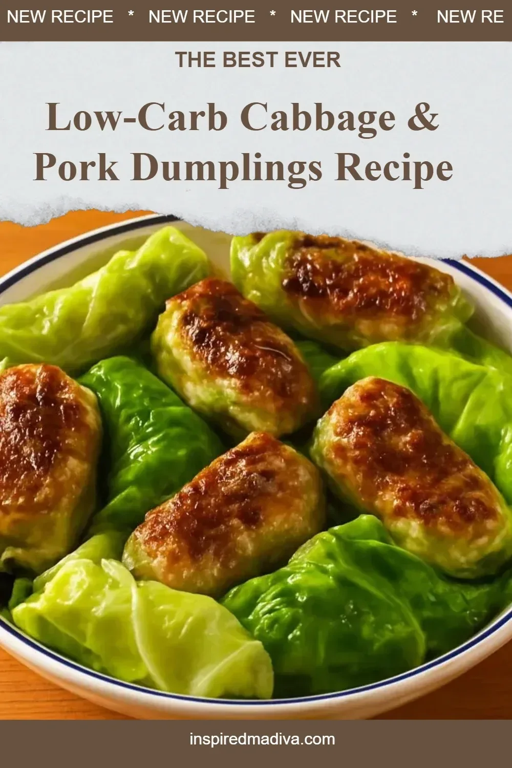 Low-carb cabbage and pork dumplings served with dipping sauce