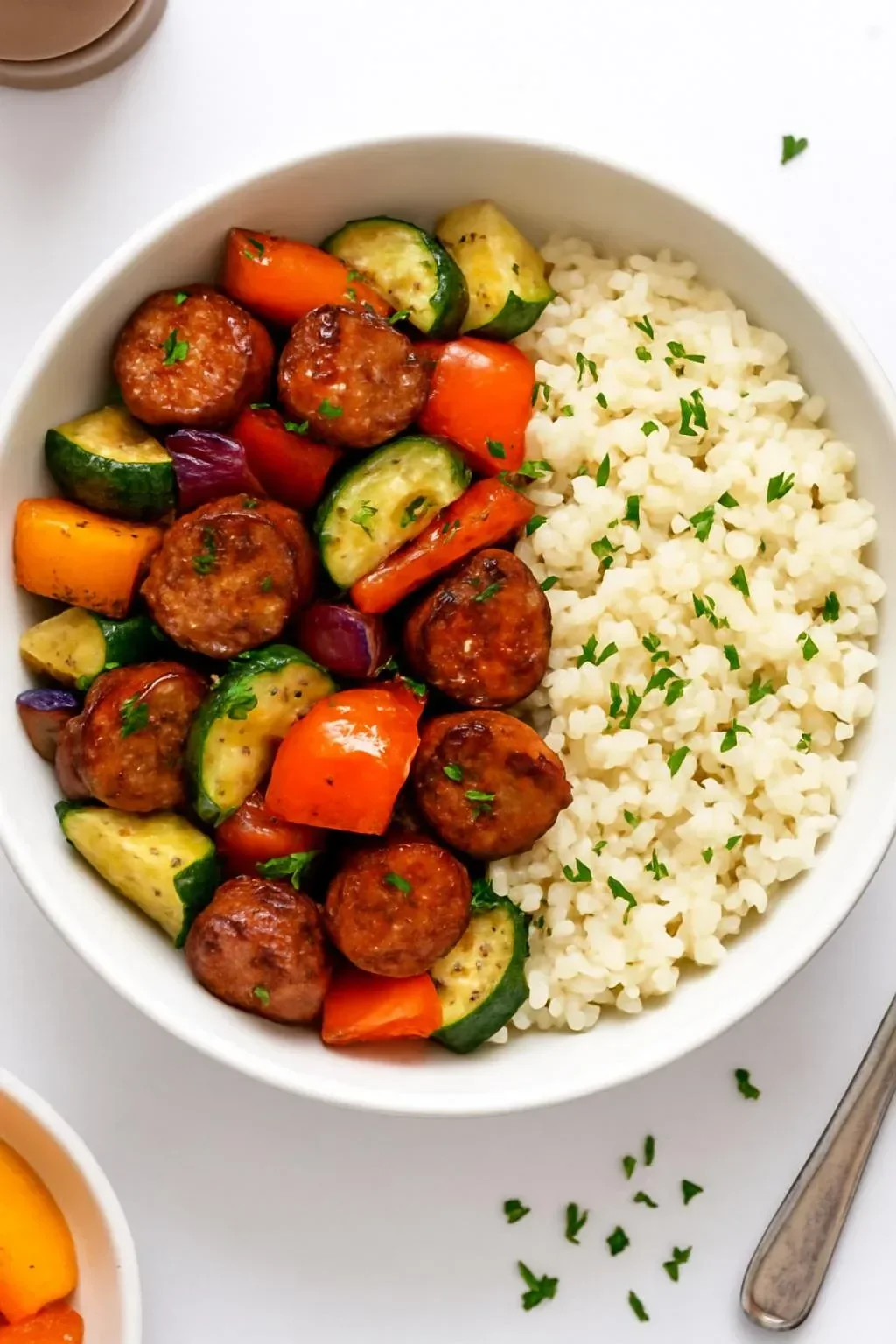 10 Minute Air Fryer Chicken Sausage and Veggies