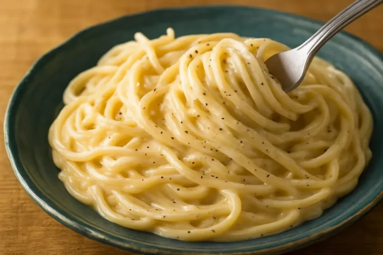Cream cheese pasta dish garnished with herbs, ready in 10 minutes.