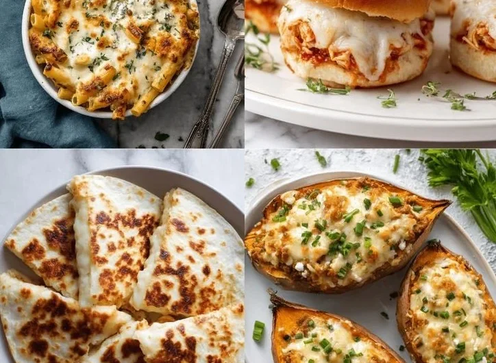 Plate of high-protein family dinner with various healthy dishes