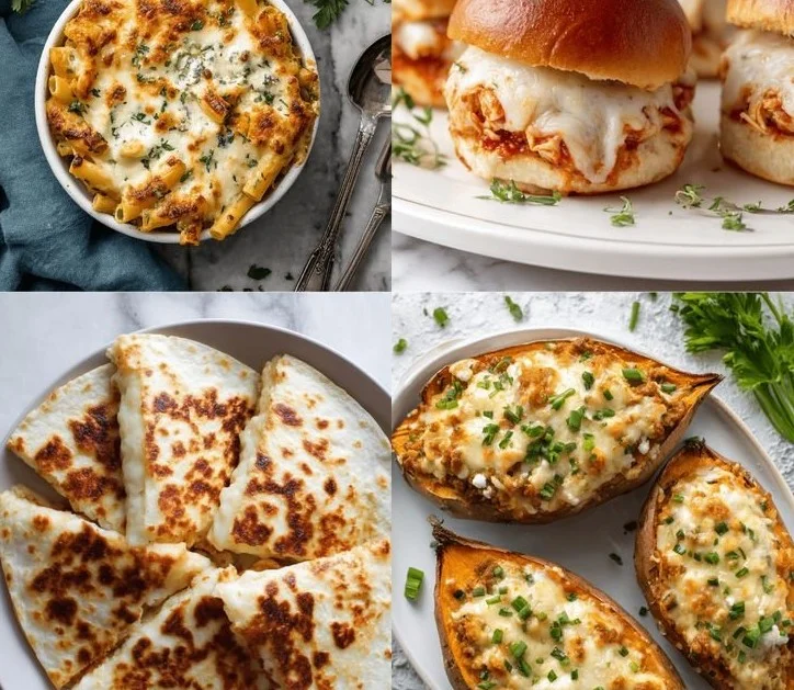 Plate of high-protein family dinner with various healthy dishes