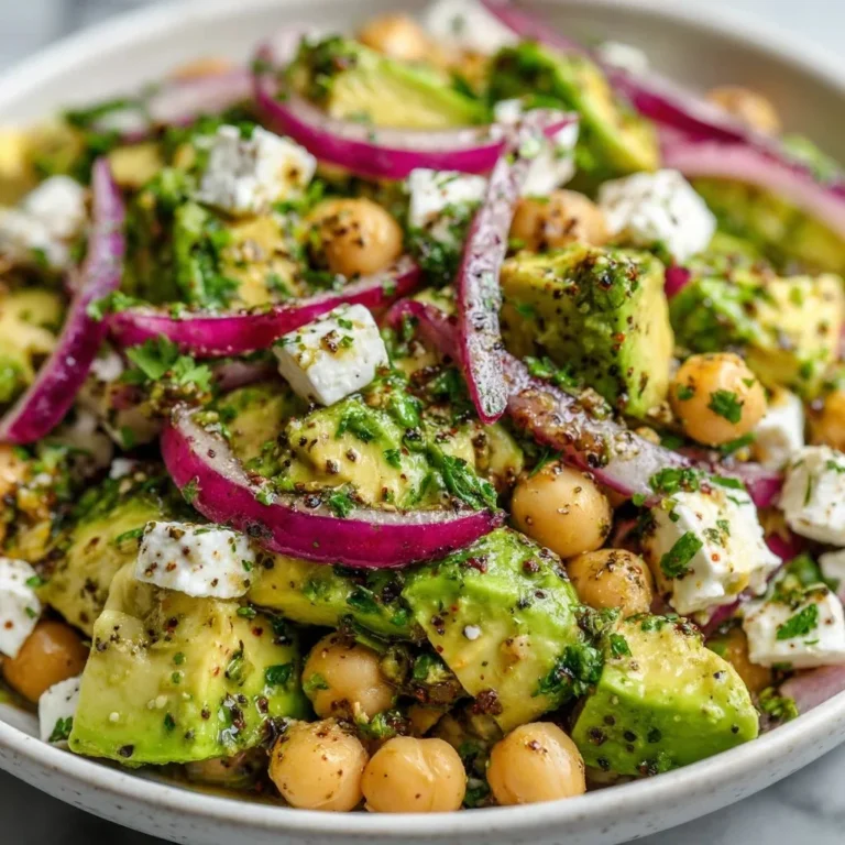 Chickpea Feta Avocado Salad with fresh ingredients in a bowl