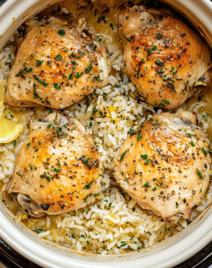 Slow Cooker Lemon Herb Chicken and Rice