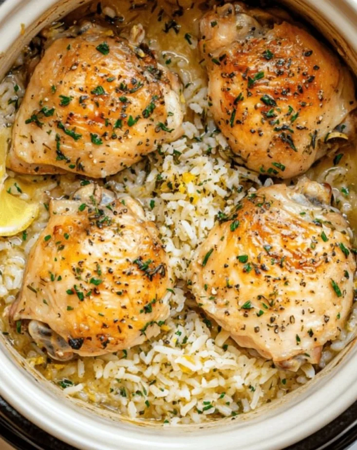 Slow Cooker Lemon Herb Chicken and Rice