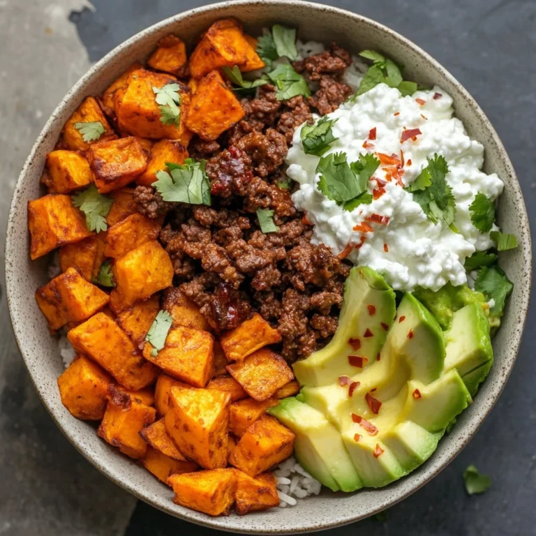 Colorful Sweet Potato Taco Bowl topped with fresh ingredients