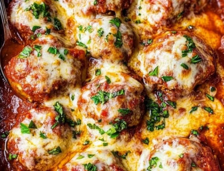 Delicious Italian baked meatballs served with marinara sauce
