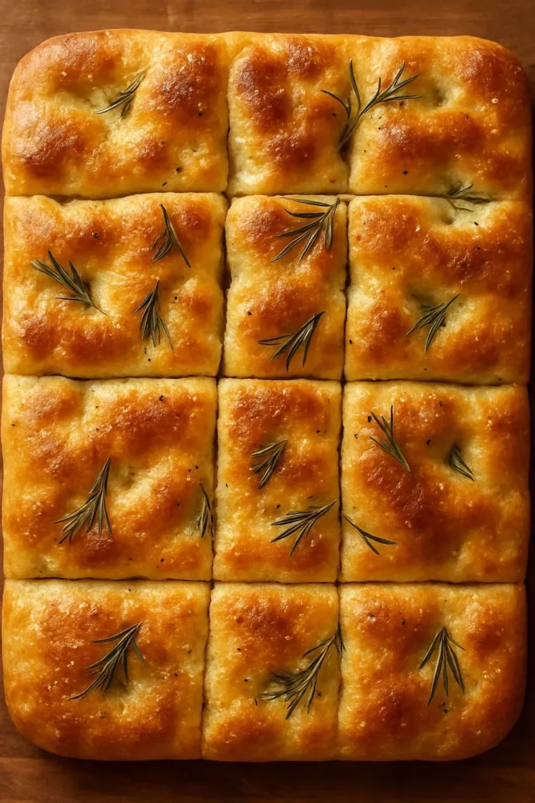 Homemade focaccia bread fresh out of the oven, golden and delicious.