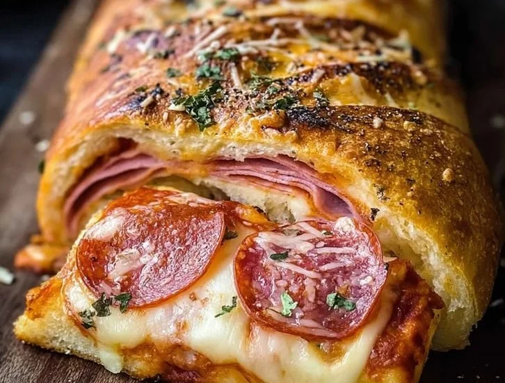 Easy Italian Beef Stromboli pizza recipe with beef and cheese filling
