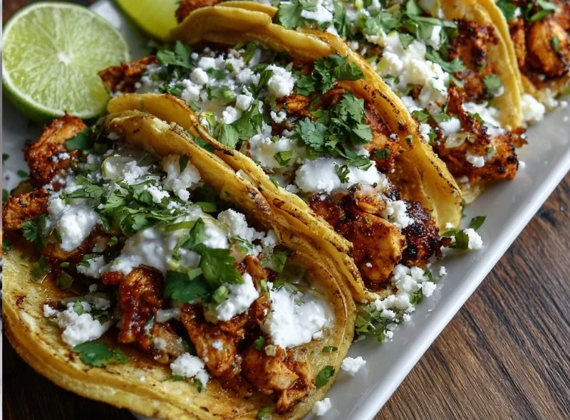 Delicious homemade Mexican street tacos with vibrant toppings and fresh ingredients.