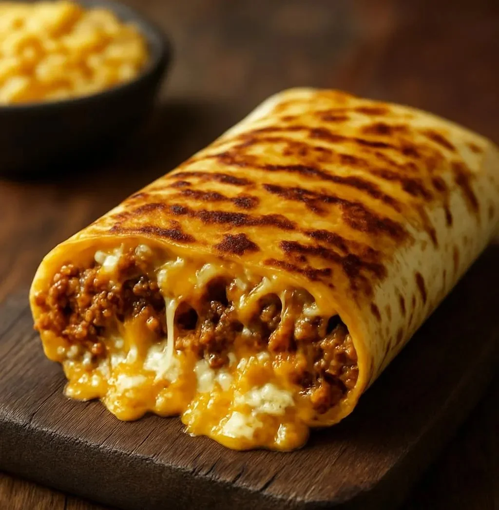 Delicious grilled cheese burrito filled with melted cheese and wrapped in a warm tortilla