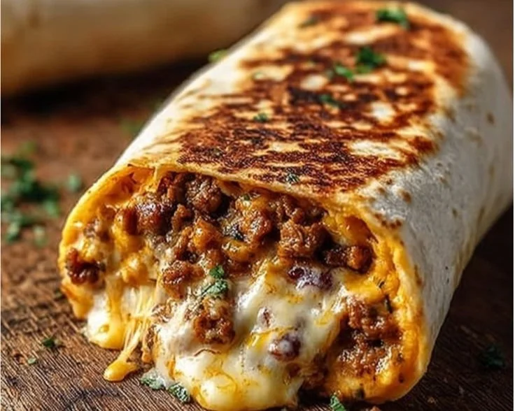 Delicious grilled cheese burrito with melted cheese and savory fillings.