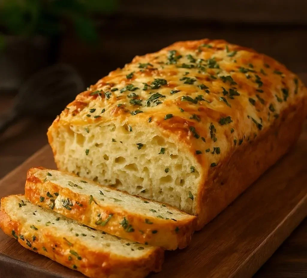 Freshly baked Italian herbs and cheese bread with a golden crust