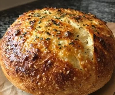 Freshly baked Italian Herbs and Cheese Bread with herbs and melted cheese.
