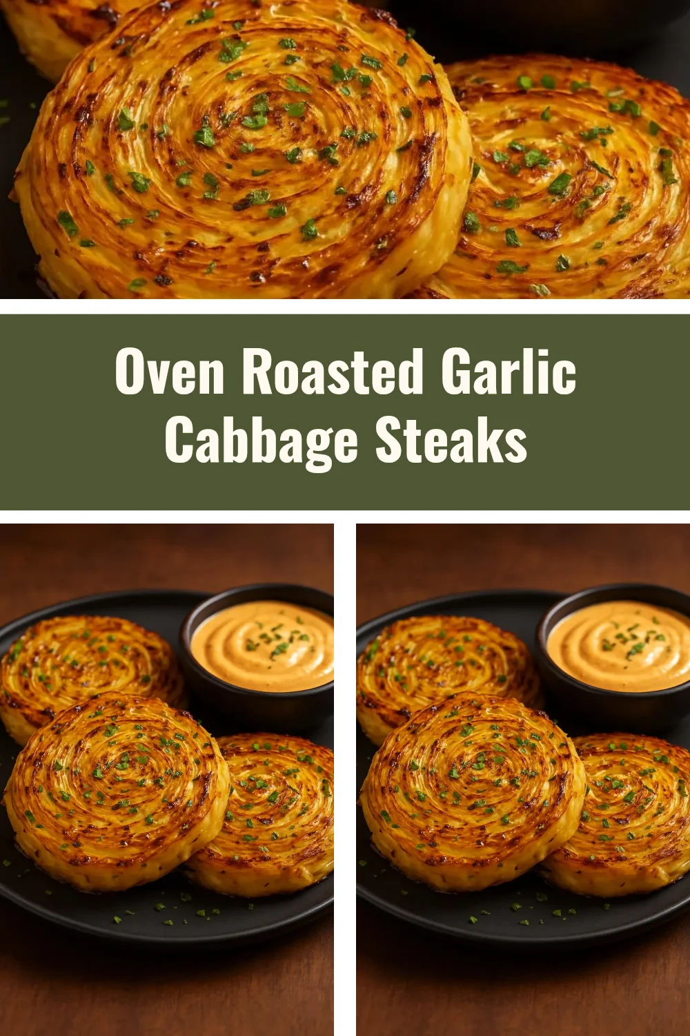 Oven roasted garlic cabbage steaks served on a plate