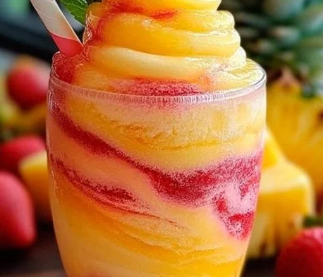 Pineapple Strawberry Swirled Slushies - Refreshing Drink