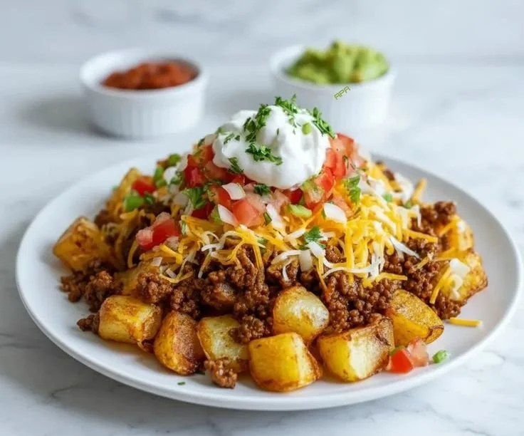 Cheesy Taco Potatoes Bake with Ground Beef
