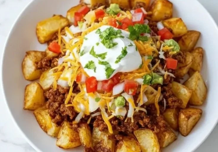 Cheesy Taco Potatoes Bake with Ground Beef