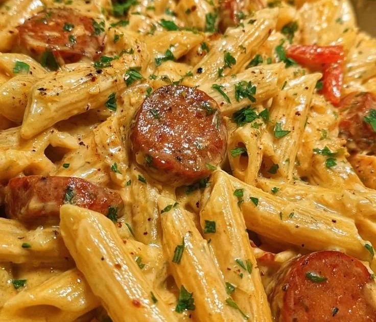 Creamy Spicy Cajun Sausage Pasta Quick Weeknight Dinner Idea