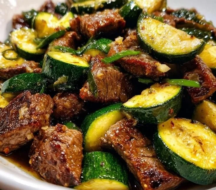 Delicious garlic butter steak bites served on a plate with fresh herbs.