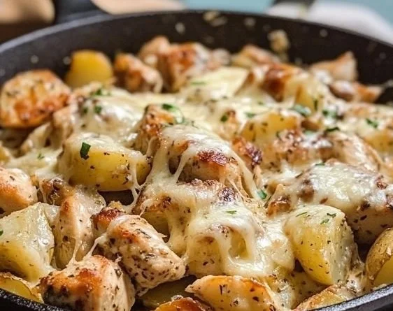 Garlic Parmesan Chicken and Potatoes Skillet