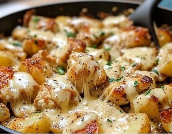 Garlic Parmesan Chicken and Potatoes Skillet