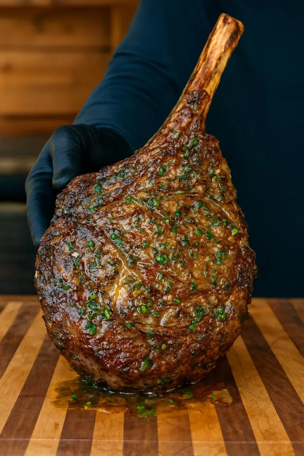 Grilled Tomahawk steak on a barbecue grill, perfectly seared and juicy.