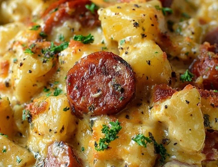 Kielbasa Sausage Cheesy Potato Casserole