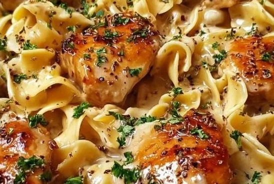 One-Pan Creamy Garlic Butter Chicken with Egg Noodles