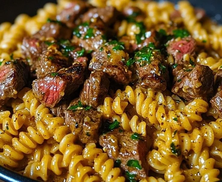 One-Pot Creamy Spicy Garlic Butter Steak & Pasta
