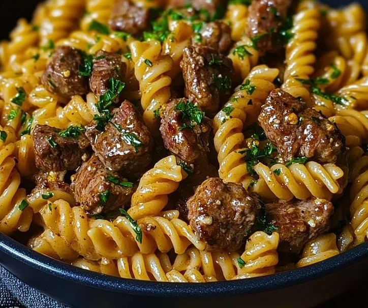 One-Pot Creamy Spicy Garlic Butter Steak & Pasta